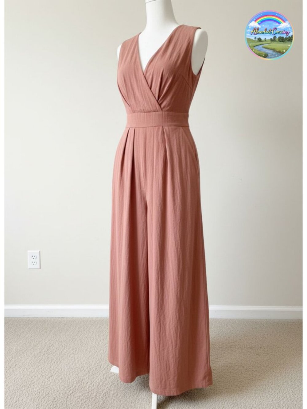 Linen Sleeveless Wrap Jumpsuit V-Neck Wide Waist Ankle Length